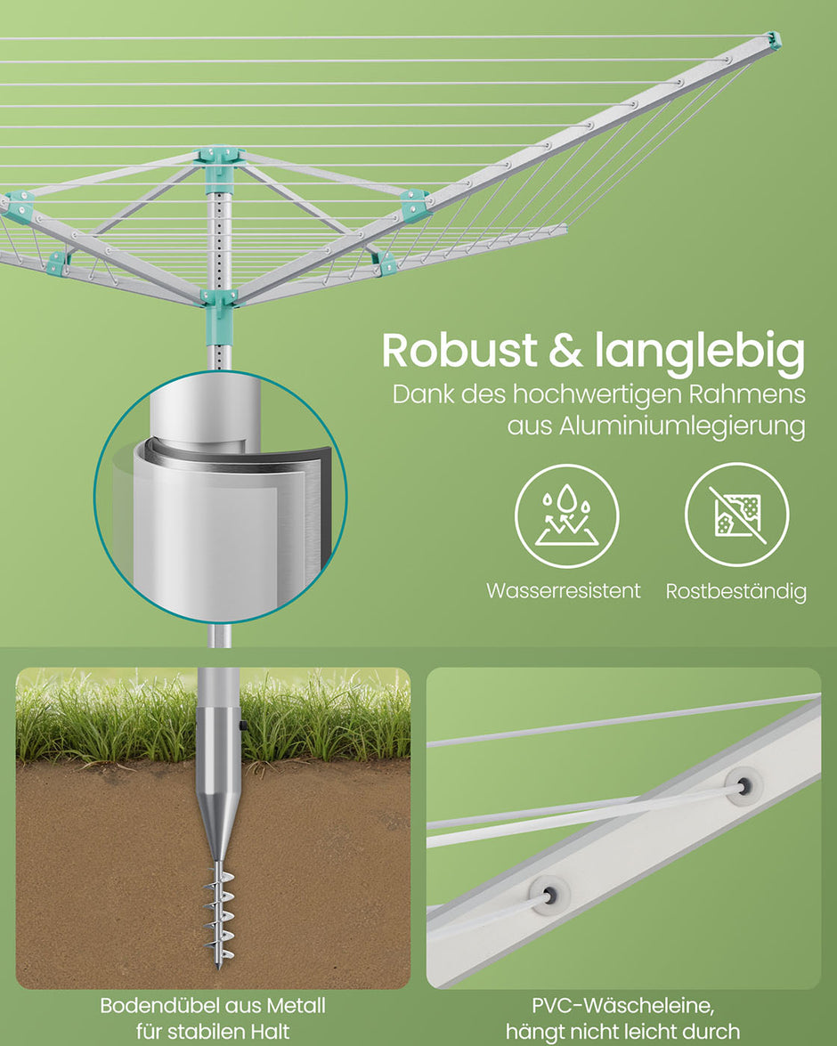 Waschlinie 50 Meter - geeignet für 5 Maschinen - Silber/Grün