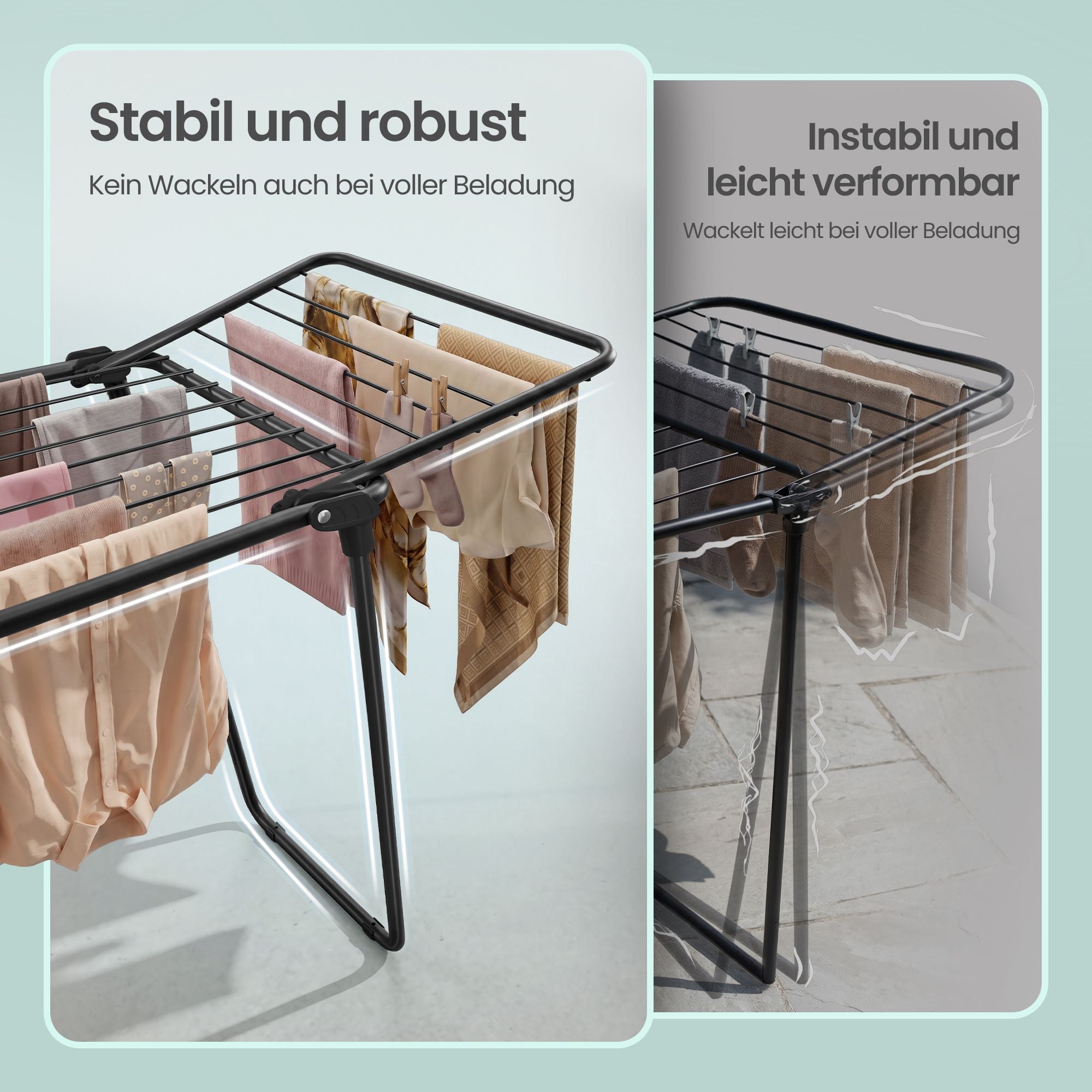 Wasrek - Opvouwbaar - Vrijstaand - Met Sokkenrek - Zwart