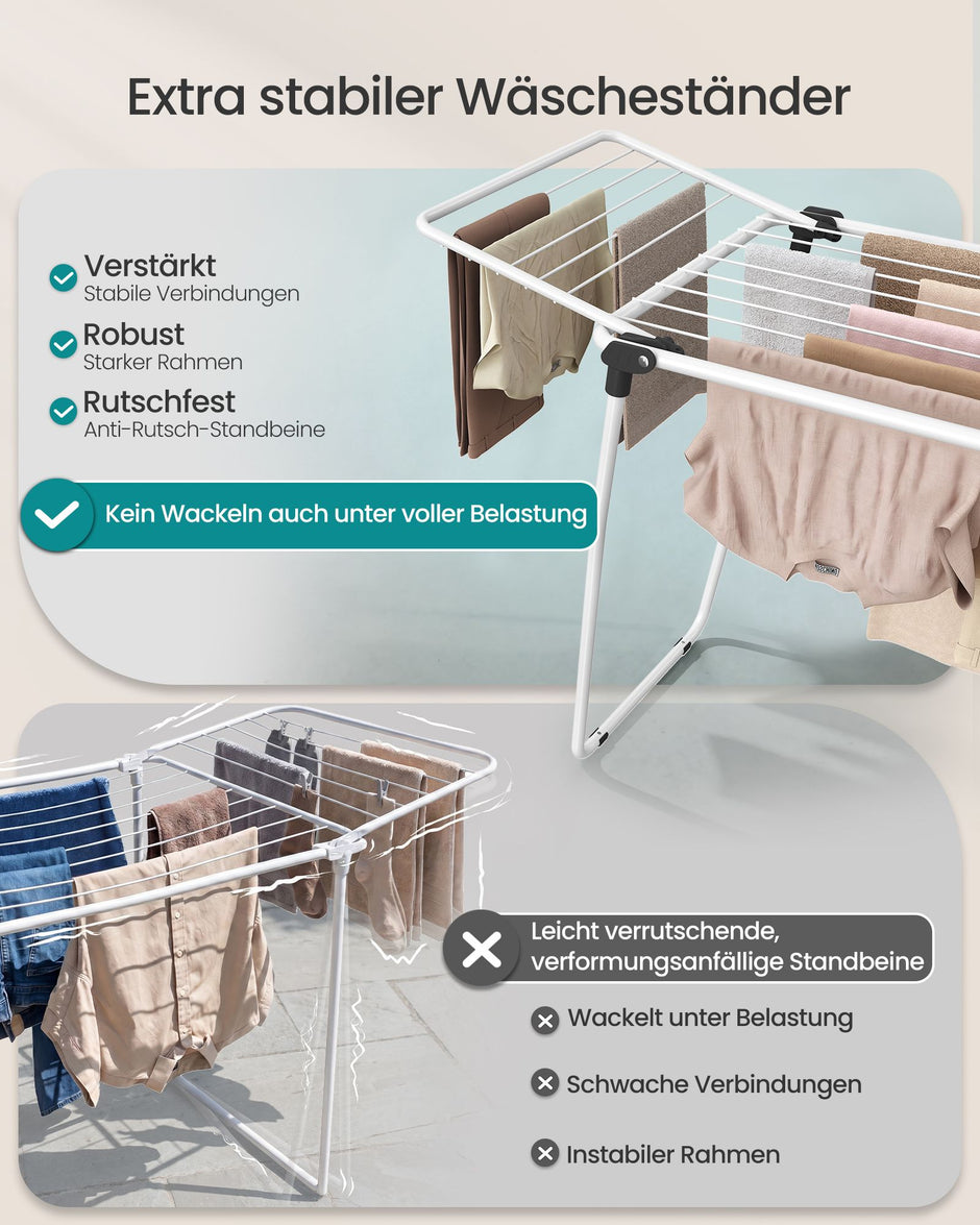 Wasrek - Inklapbaar van Staal - Ruimtebesparend - Wit - 47 x 150 x 91 cm