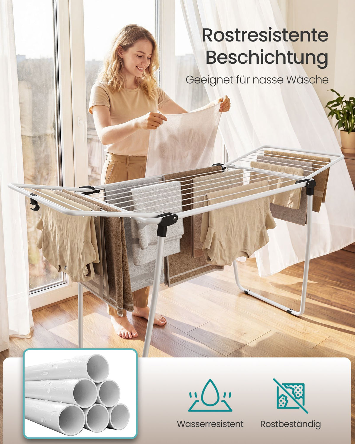 Wasrek - Inklapbaar van Staal - Ruimtebesparend - Wit - 47 x 150 x 91 cm