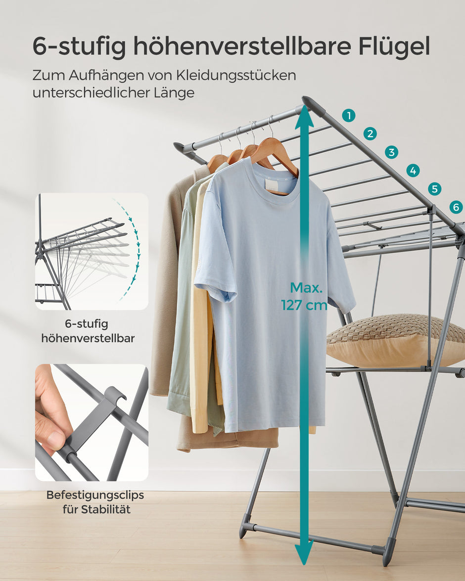 Trocknungsregal mit 2 Level und 2 Flügeln grau