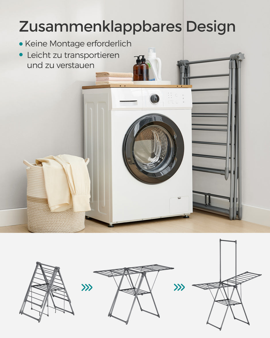 Trocknungsregal mit 2 Level und 2 Flügeln grau