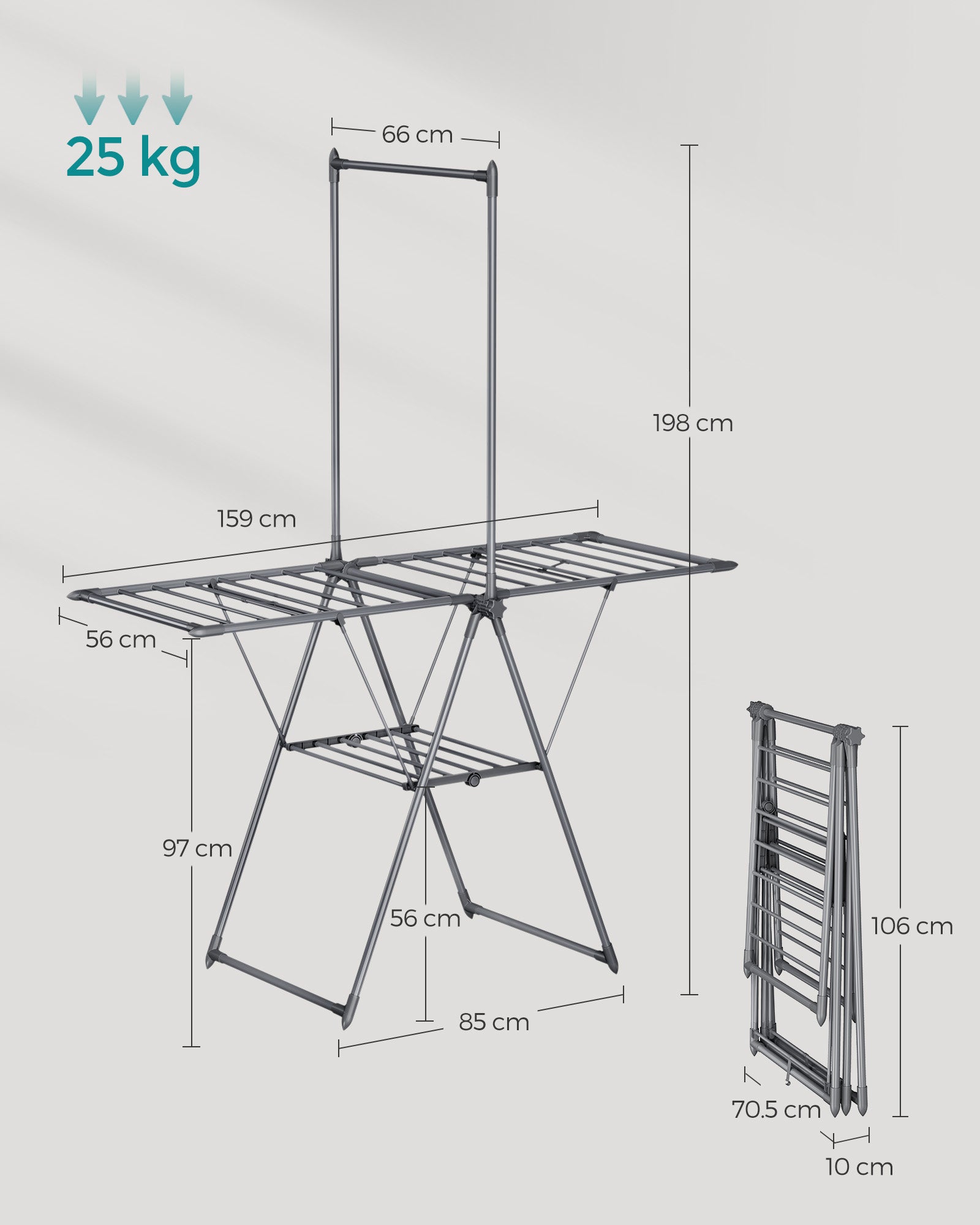 Trocknungsregal mit 2 Level und 2 Flügeln grau