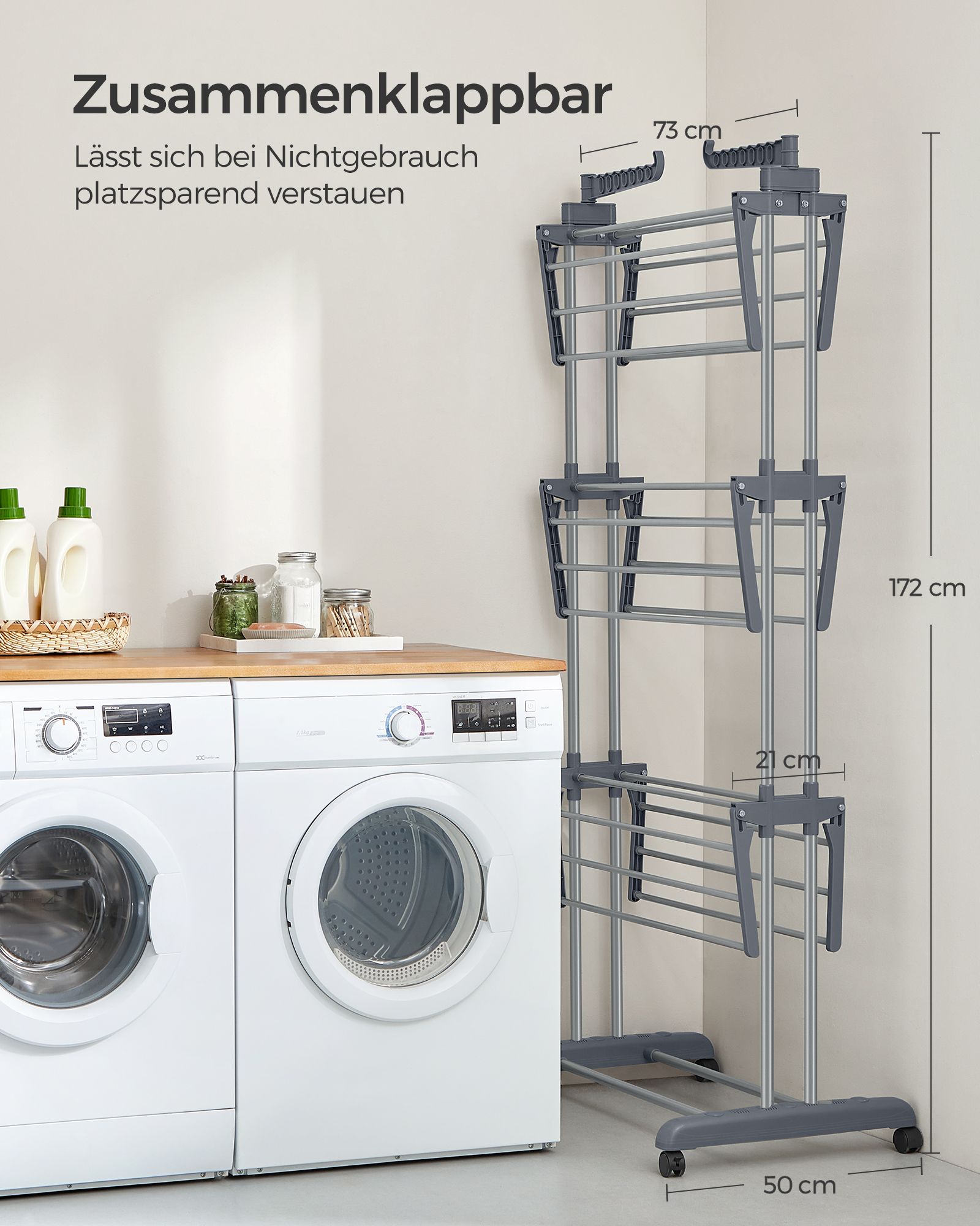 Wagemut Rack - 4 Level - faltbare Flügel - graue Räder