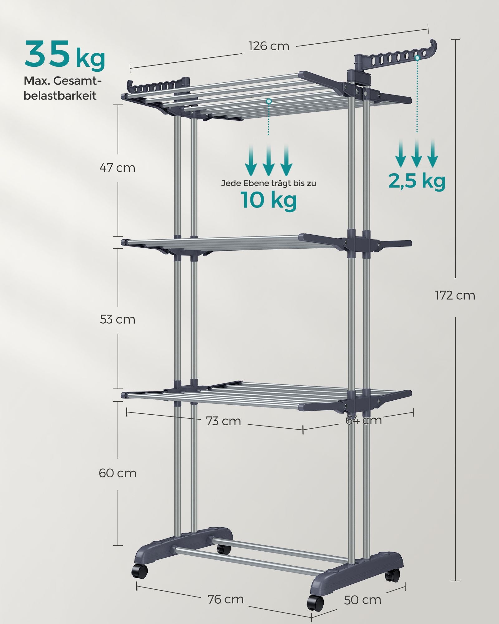 Wagemut Rack - 4 Level - faltbare Flügel - graue Räder