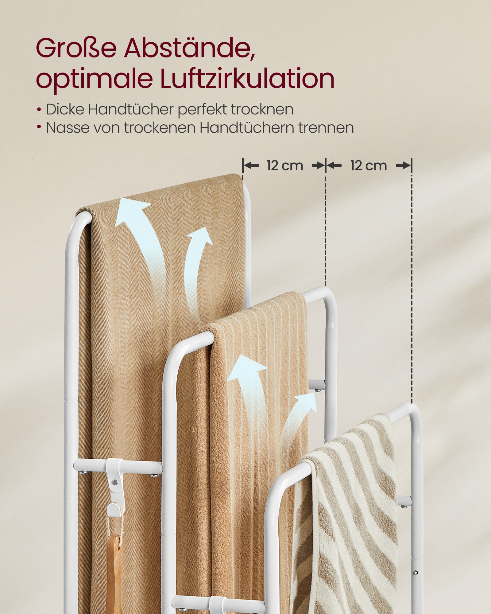 Handtuchhalter mit 3 Stangenwolken weiß-natürliche Beige
