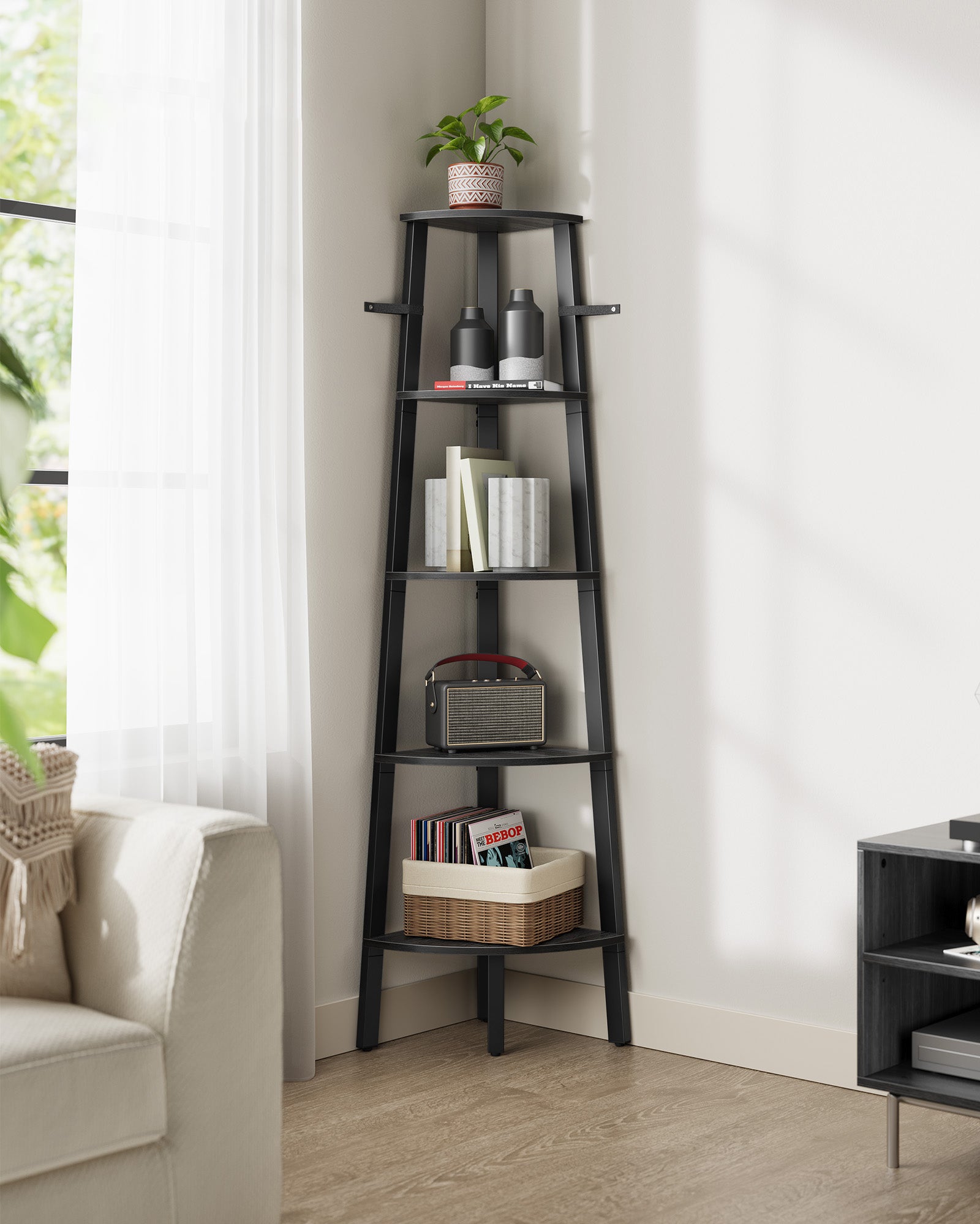 Bücherregal 5 Ebenen Industrielle Anthrazitgrau Matte Schwarz