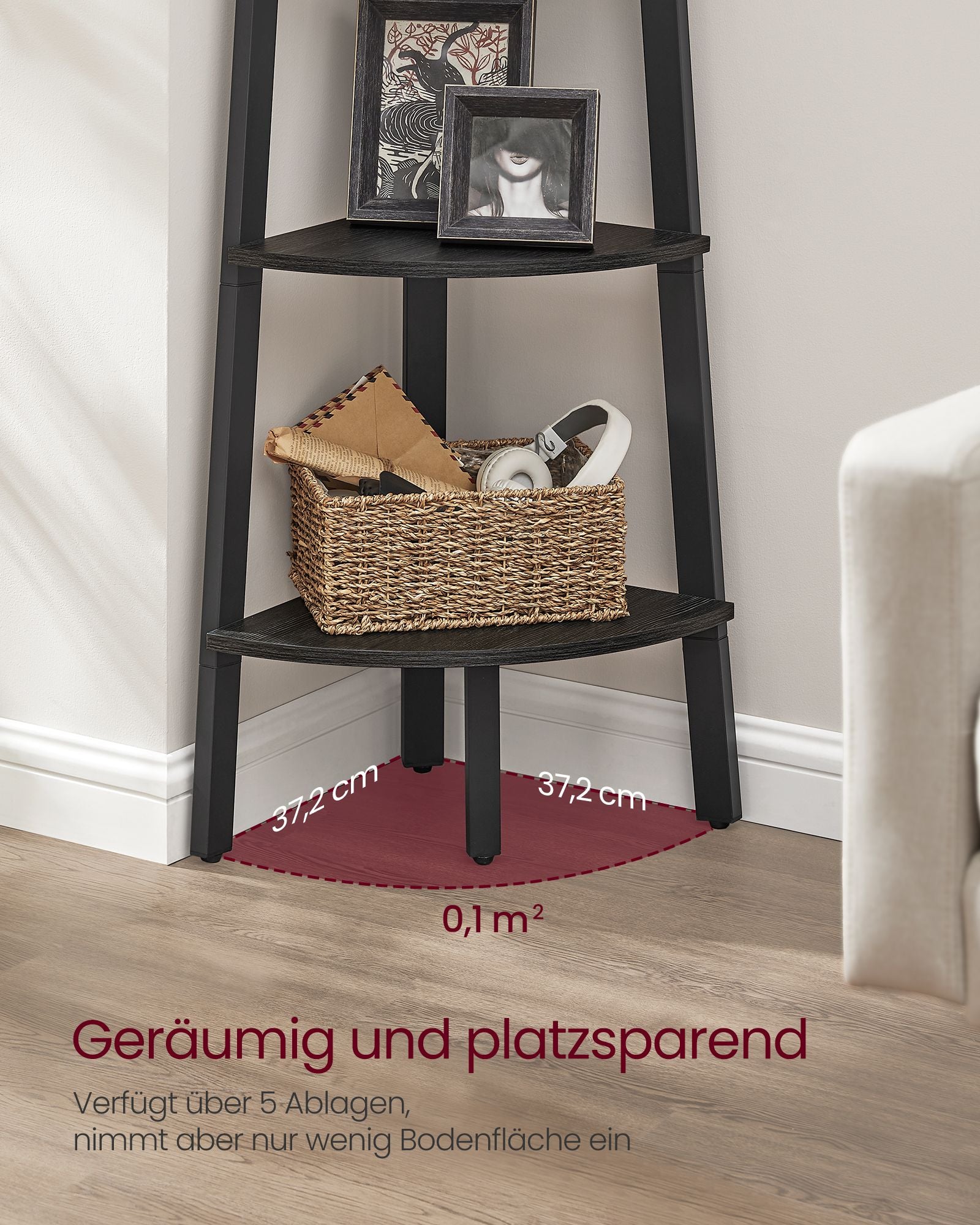 Bücherregal 5 Ebenen Industrielle Anthrazitgrau Matte Schwarz