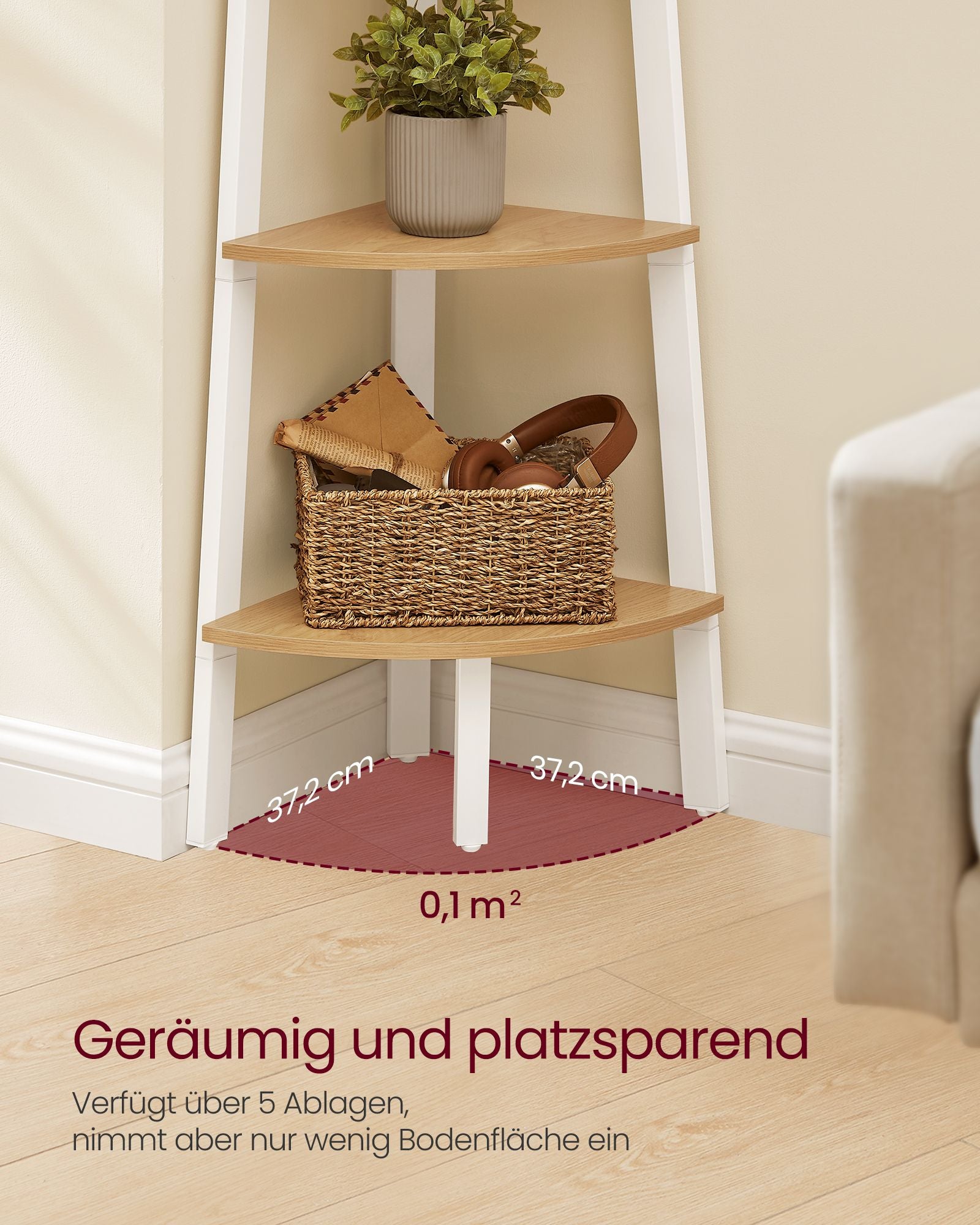 Bücherregal 5 Ebenen Industrial natürliche Eichenfarbe Matt White