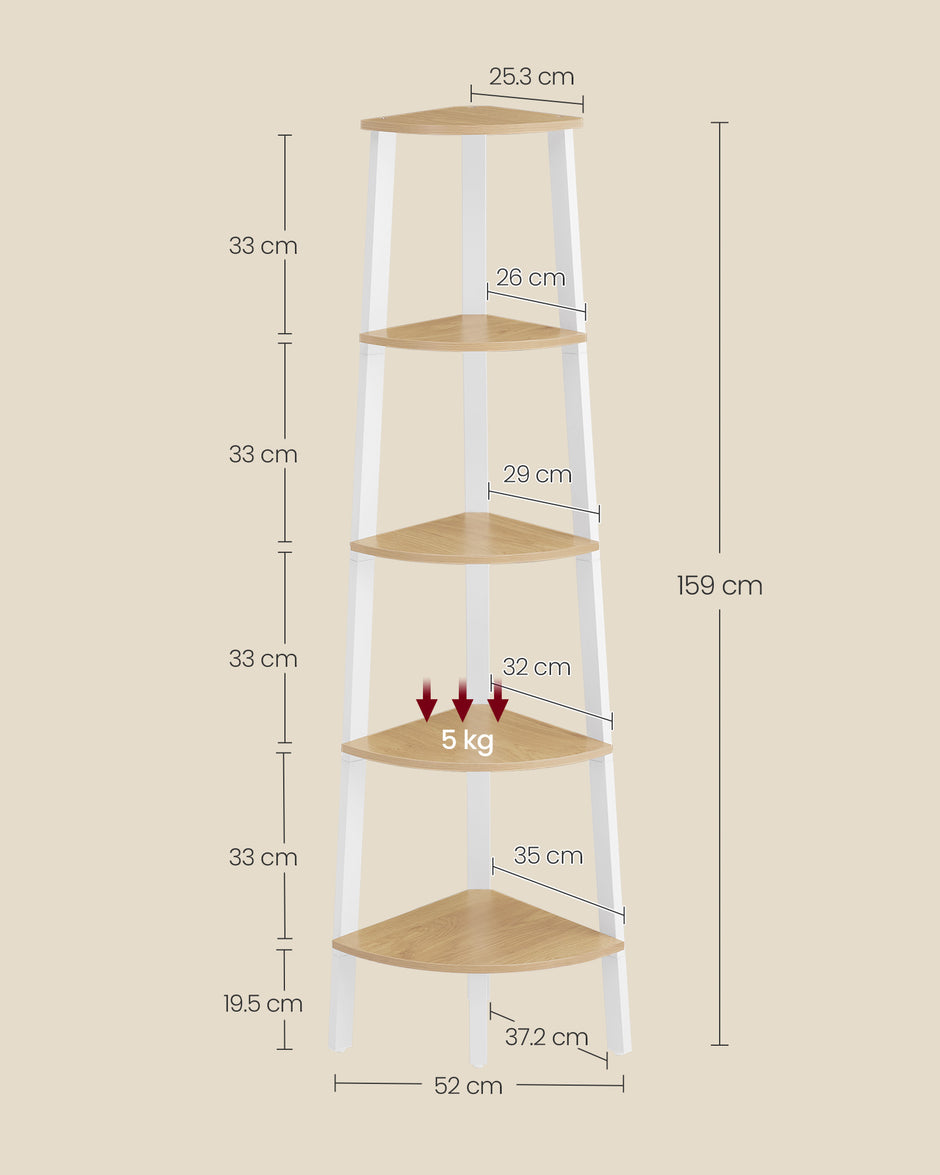 Bücherregal 5 Ebenen Industrial natürliche Eichenfarbe Matt White