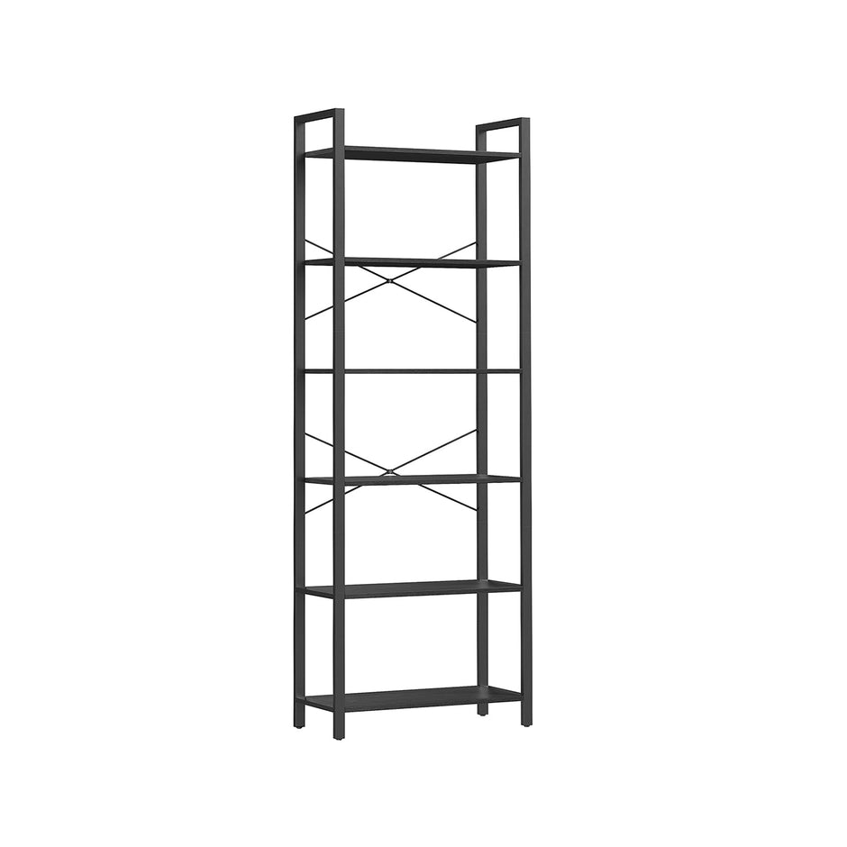 Wohnzimmerschrank - Buchregal - mit 6 Levels - Metallrahmen - Brown