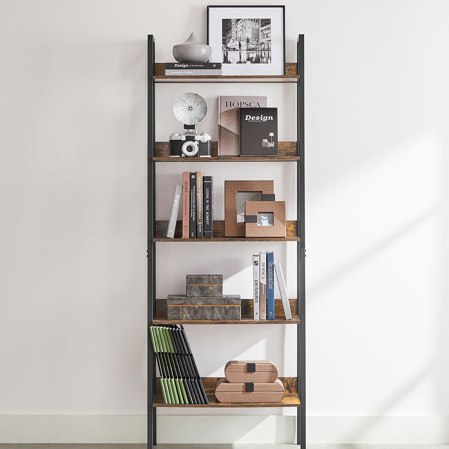 Bücherregal - Wohnzimmerschrank - mit 5 Levels - Metallrahmen - Brown