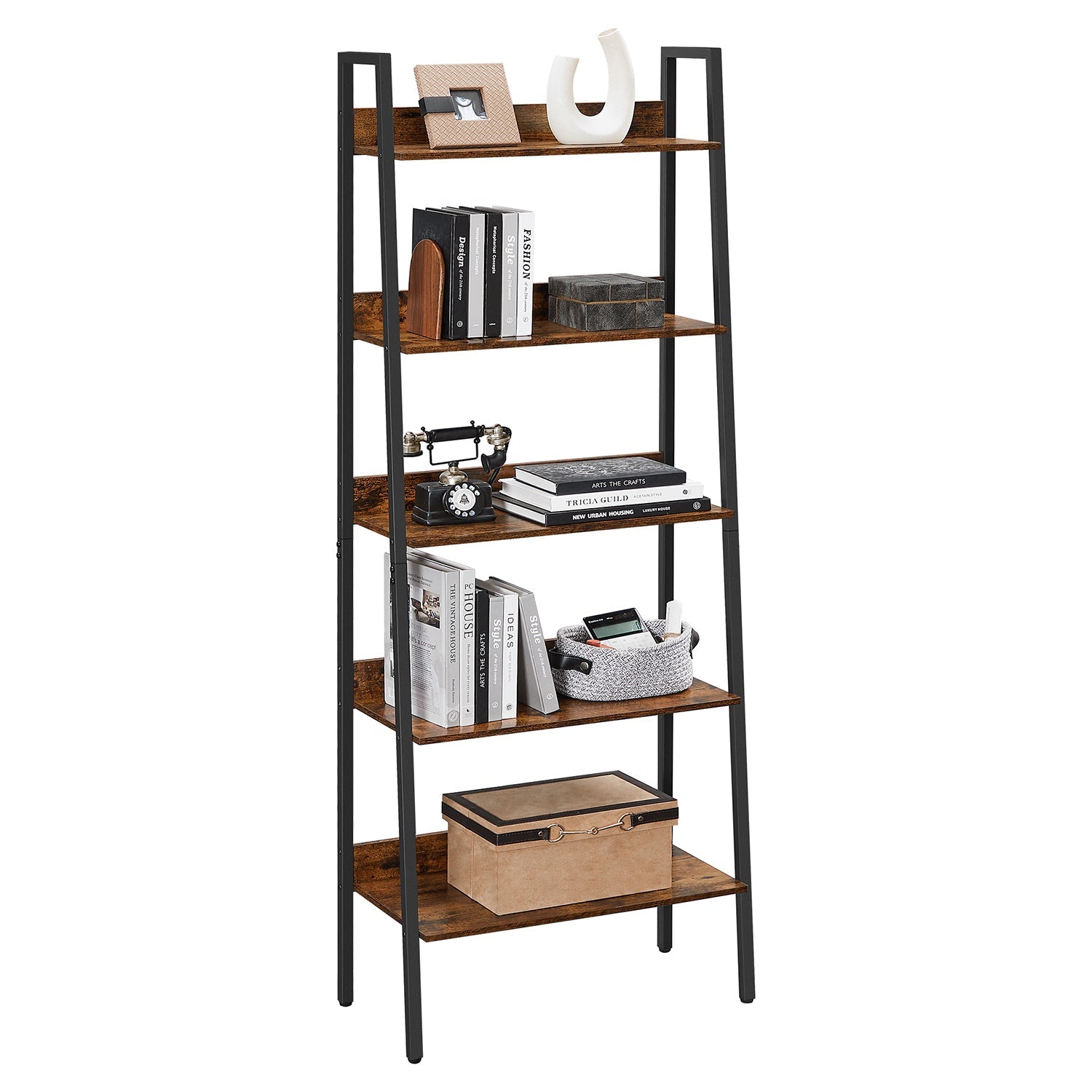Bücherregal - Wohnzimmerschrank - mit 5 Levels - Metallrahmen - Brown