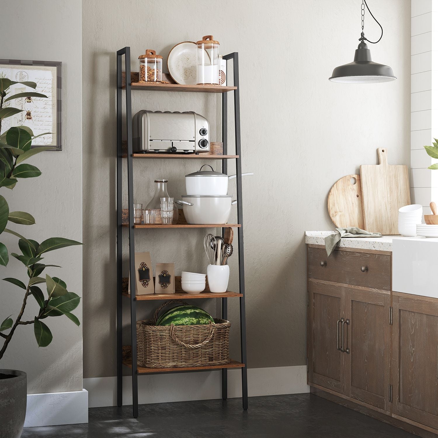 Bücherregal - Wohnzimmerschrank - mit 5 Levels - Metallrahmen - Brown