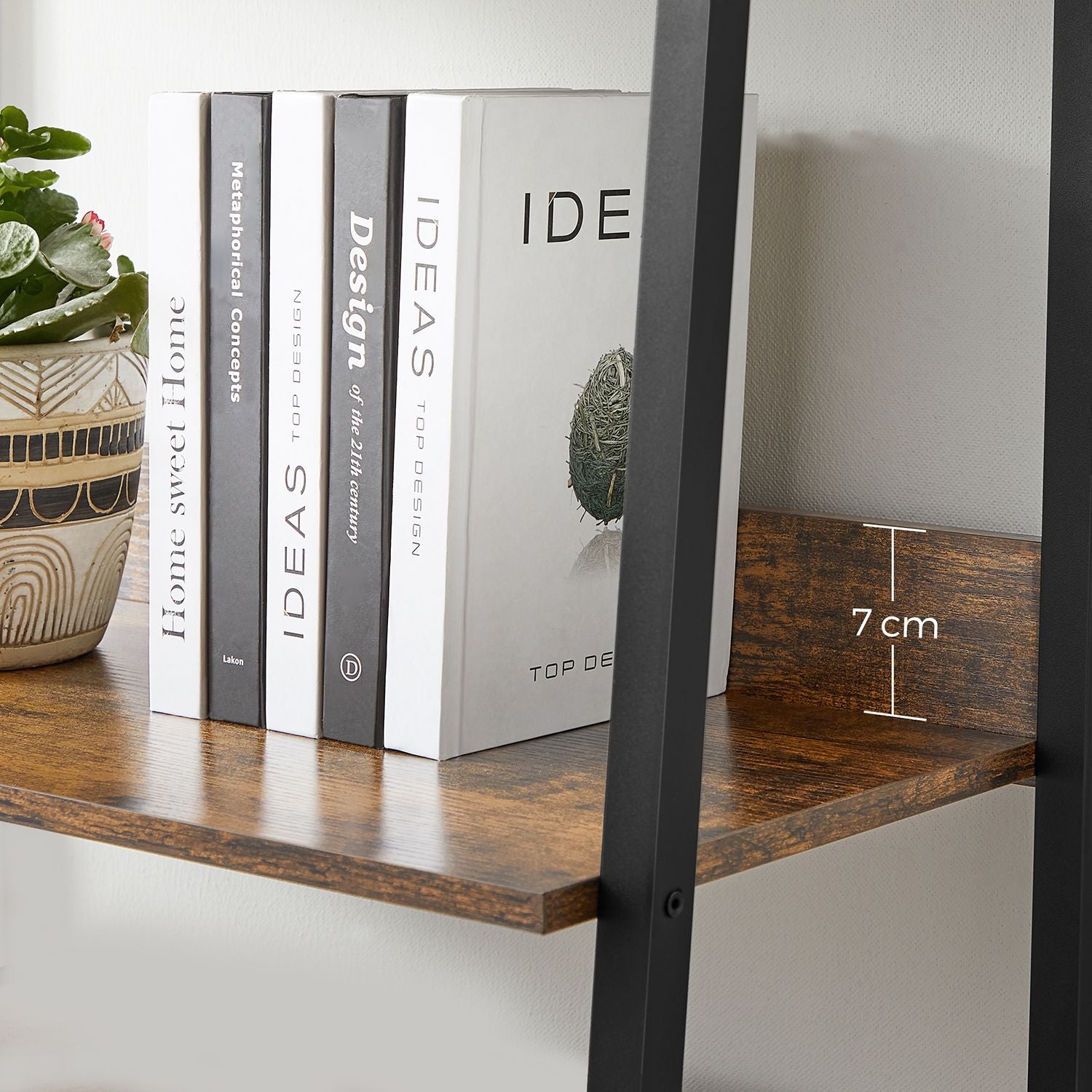 Bücherregal - Wohnzimmerschrank - mit 5 Levels - Metallrahmen - Brown