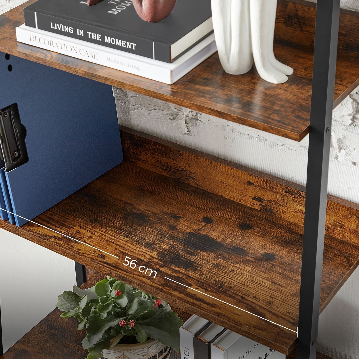 Bücherregal - Wohnzimmerschrank - mit 5 Levels - Metallrahmen - Brown