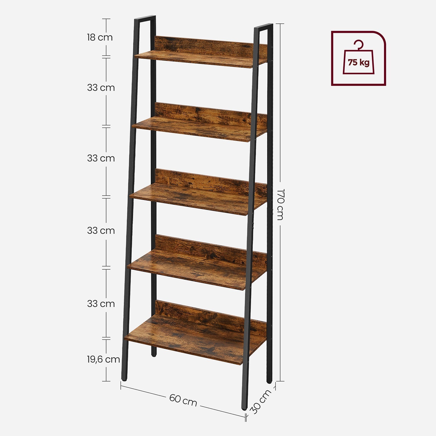 Bücherregal - Wohnzimmerschrank - mit 5 Levels - Metallrahmen - Brown
