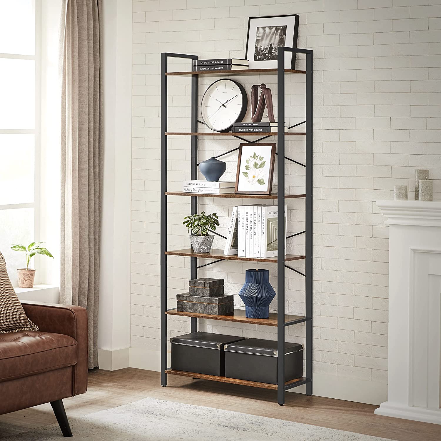 Bücherregal - 6 Level - 30 x 120 x 172,5 cm - Vintage Brown / Schwarz
