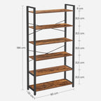 Bücherregal - 6 Level - 30 x 120 x 172,5 cm - Vintage Brown / Schwarz