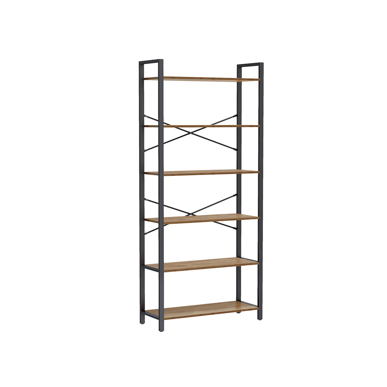Bücherregal-6-Level-30 x 80 x 186 cm-Dark-Walnuss-Schwarz