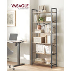 Bücherregal-6-Level-30 x 80 x 186 cm-Dark-Walnuss-Schwarz