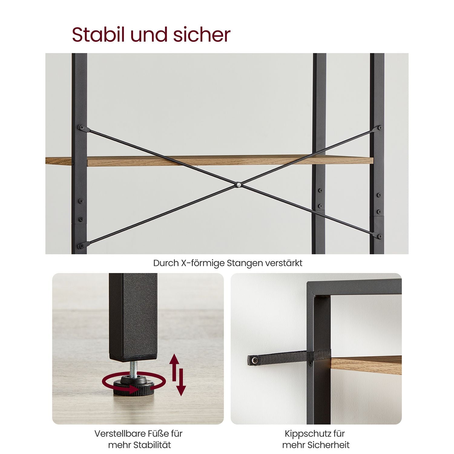 Bücherregal-6-Level-30 x 80 x 186 cm-Dark-Walnuss-Schwarz