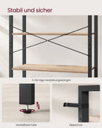Bücherregal-6-Level-Industrial-Design-Camelbruin-Tinte schwarz