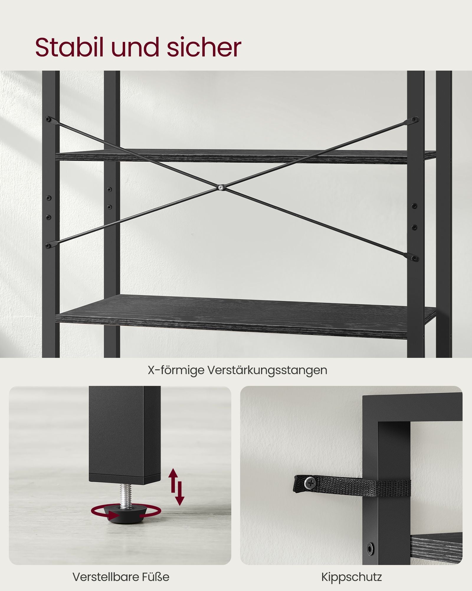Bücherregal-6-Level-Industrial Design-Ebony-Zwart-Inktzwart