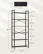 Bücherregal-6-Level-Industrial Design-Ebony-Zwart-Inktzwart