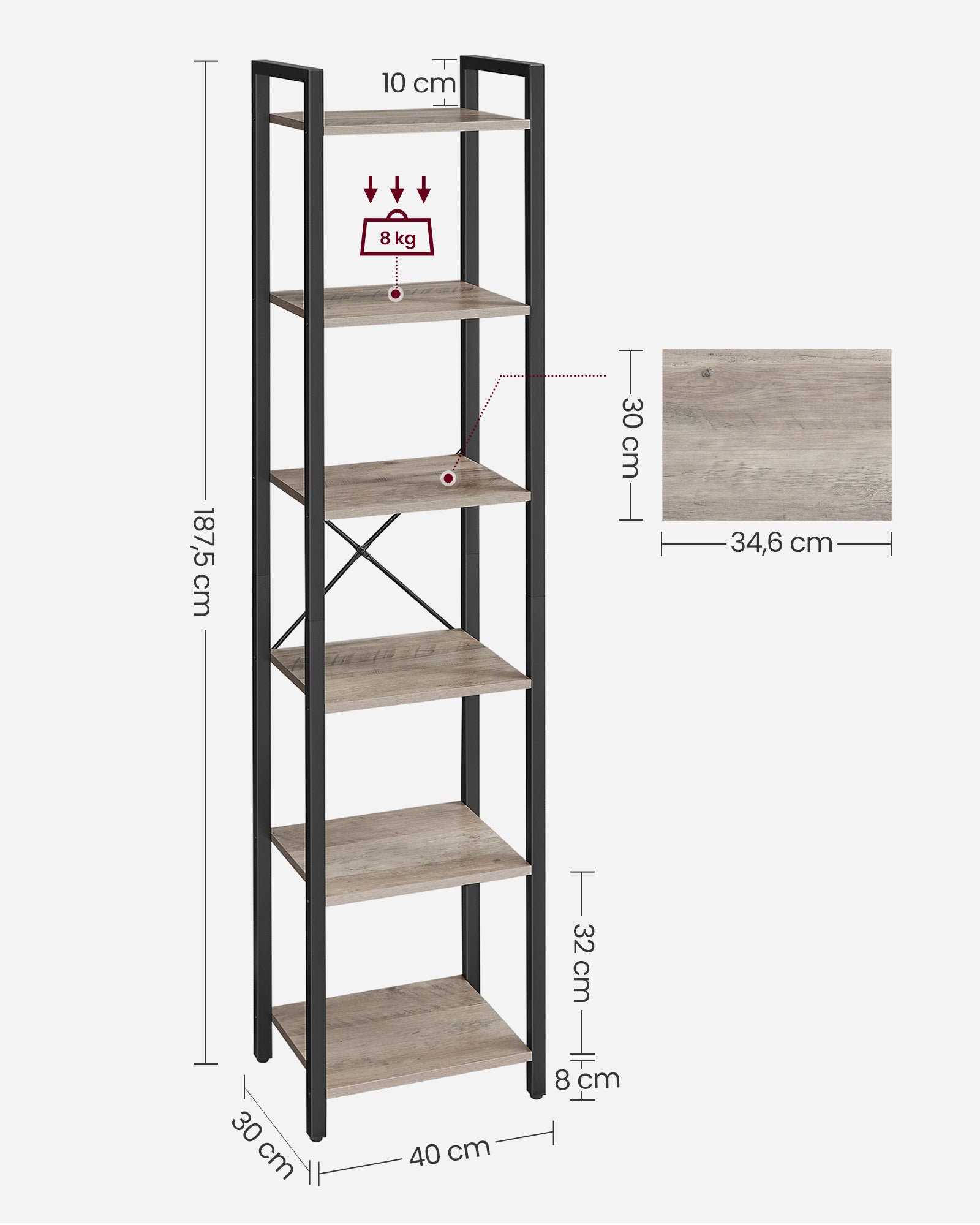 Bücherregal-mit 6 Level-offene Regale-Brege-Zwdeln