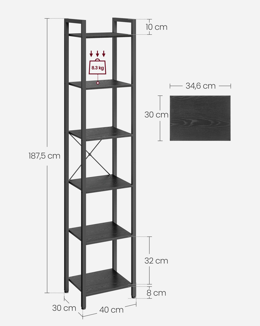 Bücherregal - mit 6 Levels und Griffen