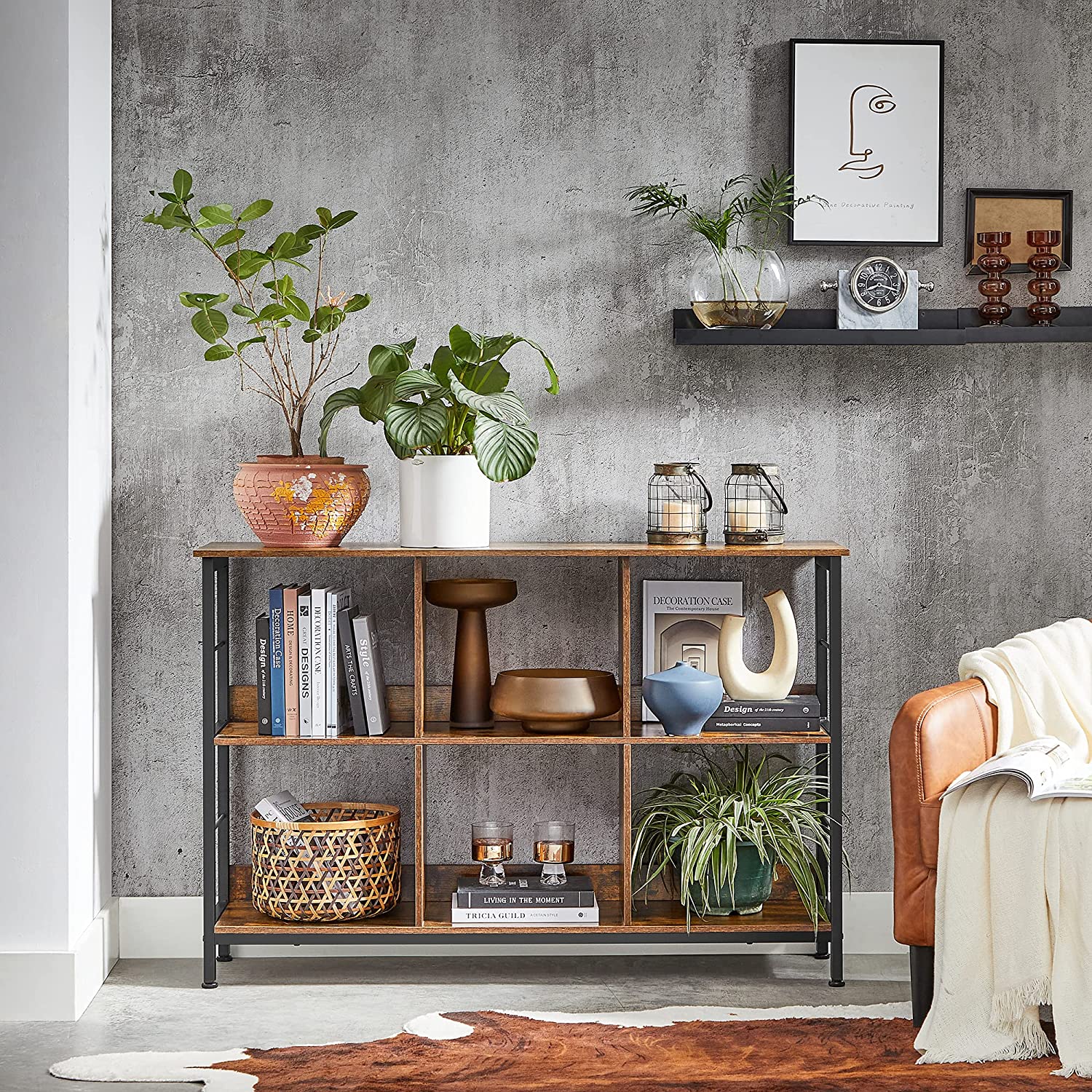 Bücherregal - Stehschrank mit 6 Fächern - Industriedesign - Brown/Schwarz