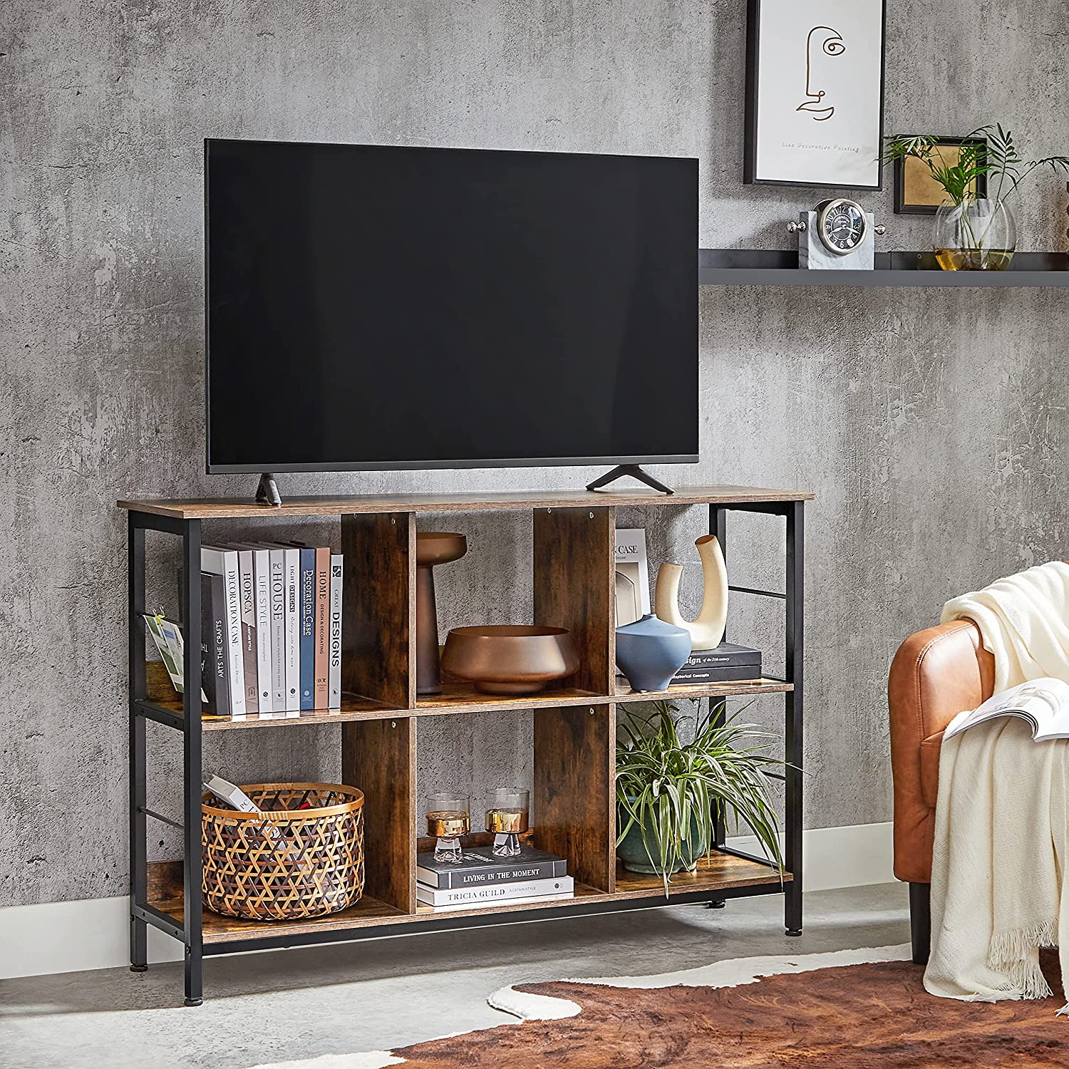 Bücherregal - Stehschrank mit 6 Fächern - Industriedesign - Brown/Schwarz
