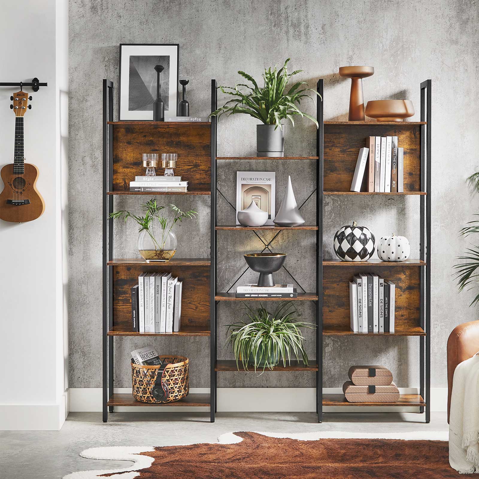 Bücherregal - Leiterschrank - Wohnzimmerschrank - Dekoret - Vintage Brown / Schwarz