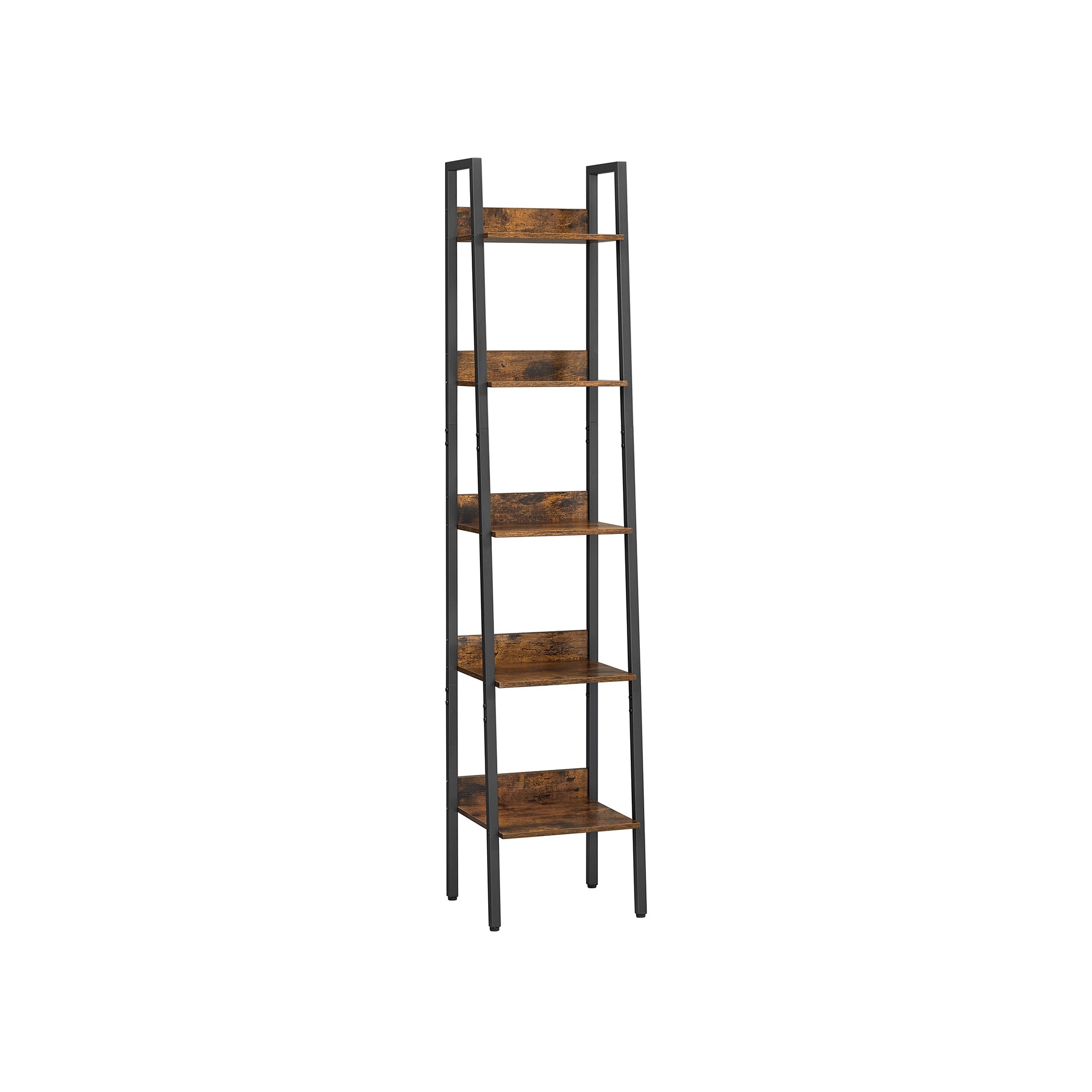 Bücherregal - Leiterbrett - mit 5 Regalen - Metallrahmen - braun / schwarz