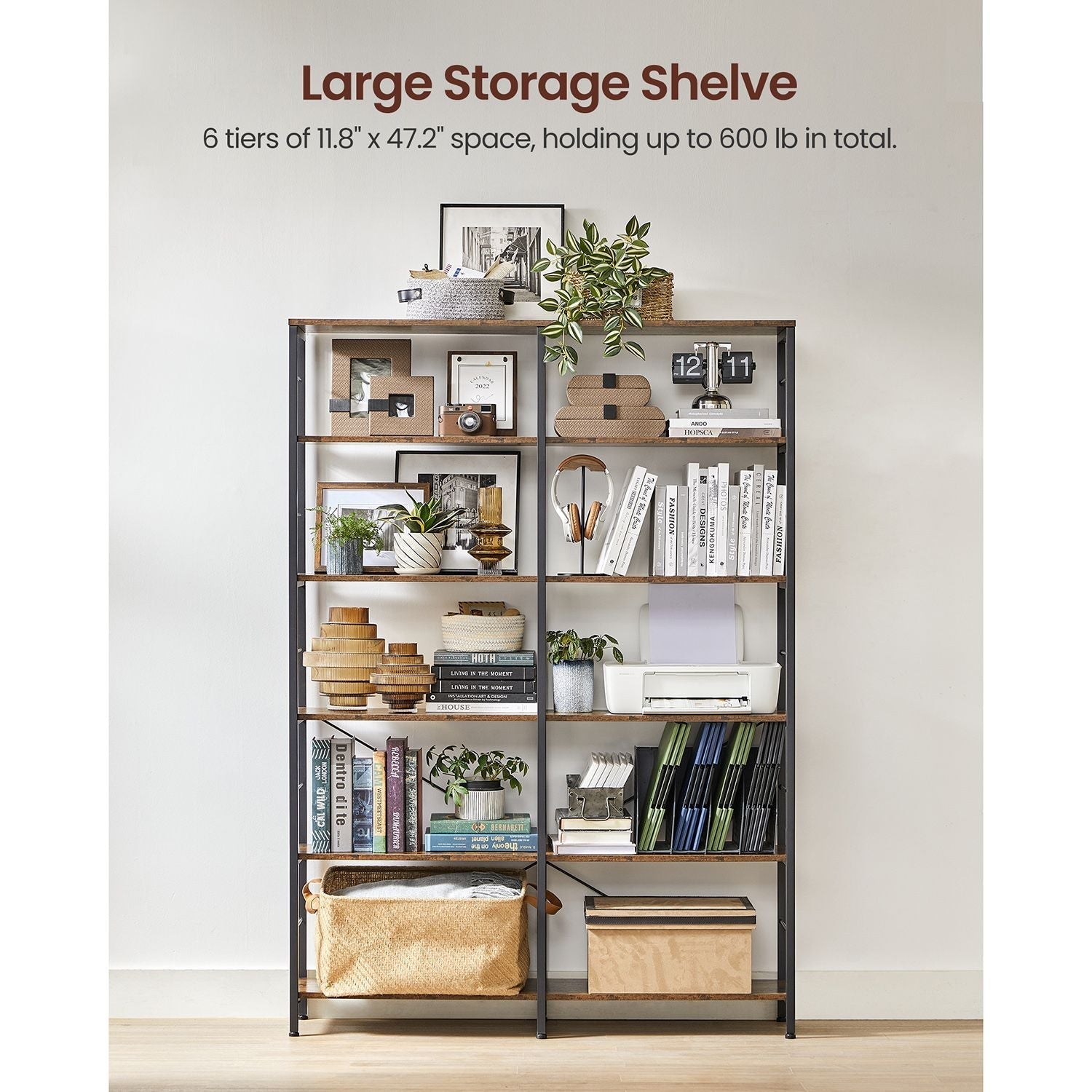 Bücherregal - 6 Level - 30 x 120 x 172,5 cm - Vintage Brown / Schwarz