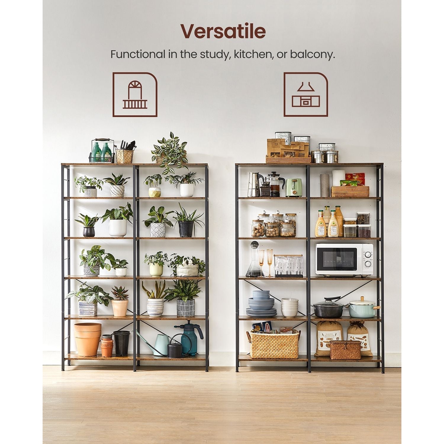 Bücherregal - 6 Level - 30 x 120 x 172,5 cm - Vintage Brown / Schwarz