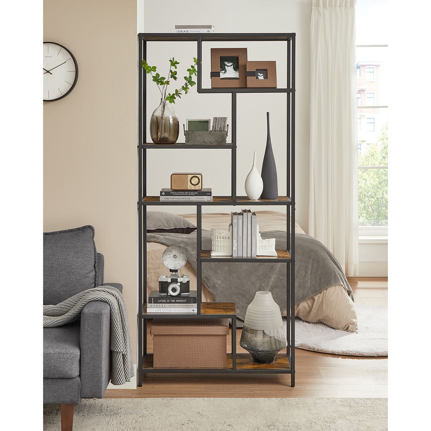 Bücherregal - Dekorschrank - Wohnzimmerschrank - Lagerschrank - Stehschrank - Wandschrank - Vintage Brown