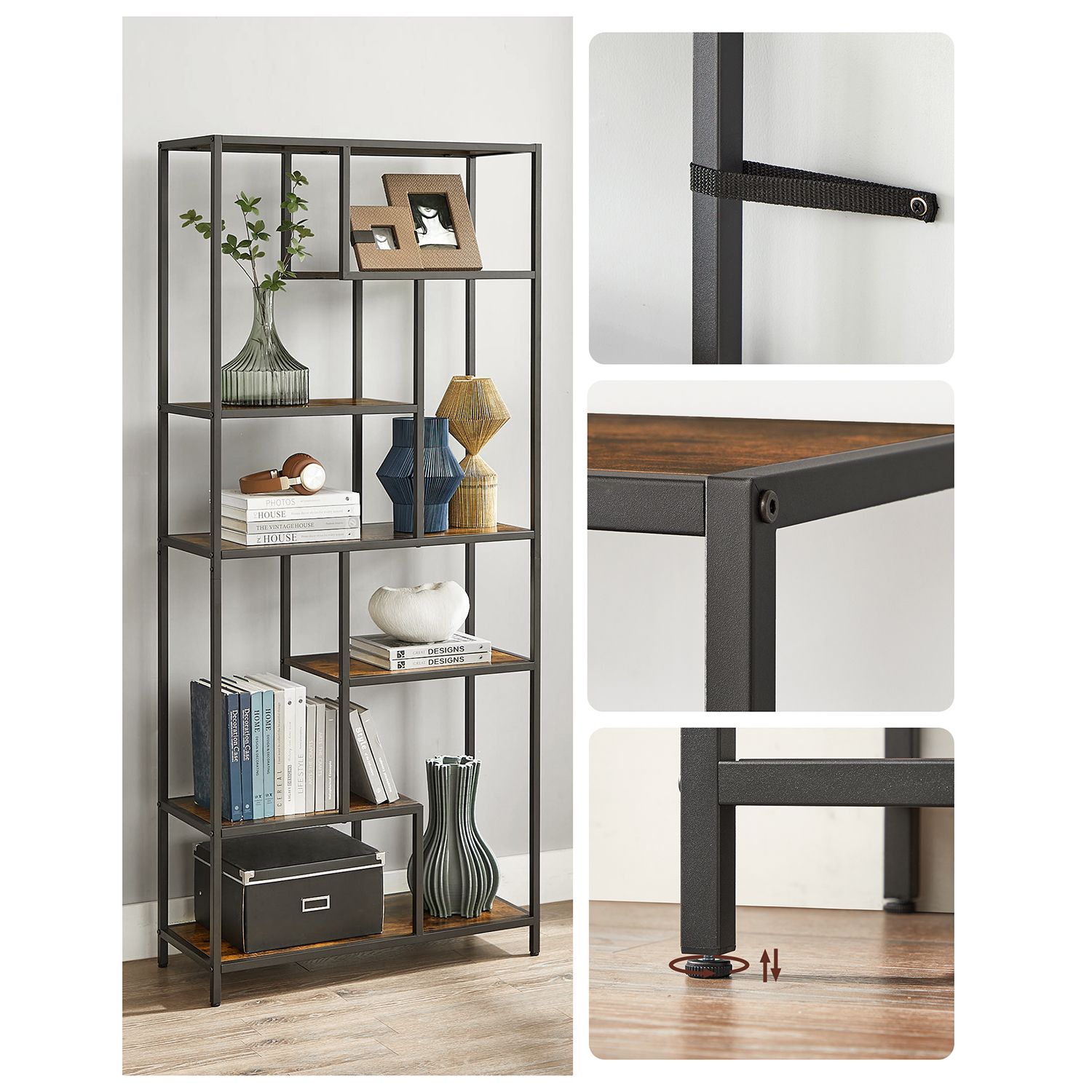 Bücherregal - Dekorschrank - Wohnzimmerschrank - Lagerschrank - Stehschrank - Wandschrank - Vintage Brown