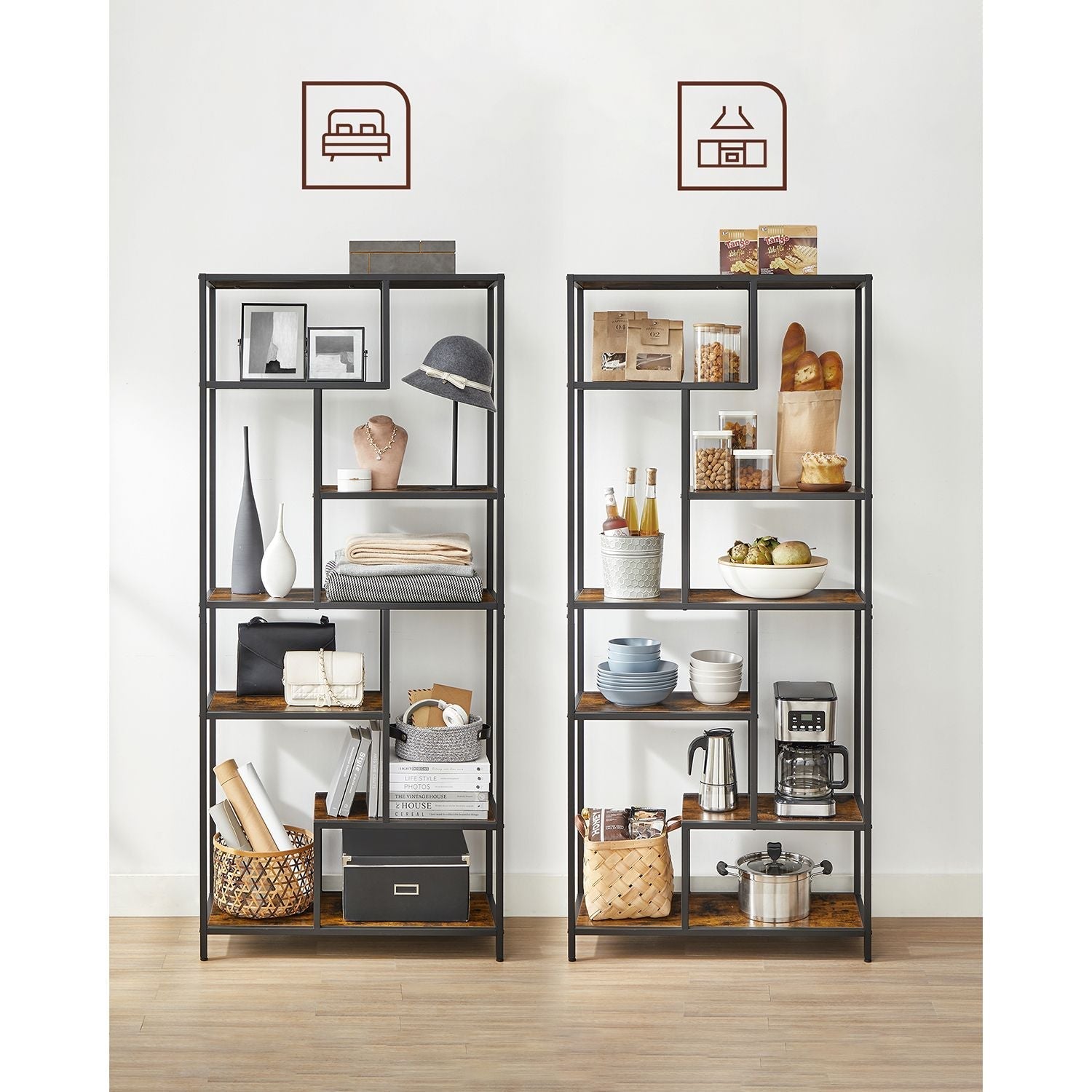 Bücherregal - Dekorschrank - Wohnzimmerschrank - Lagerschrank - Stehschrank - Wandschrank - Vintage Brown