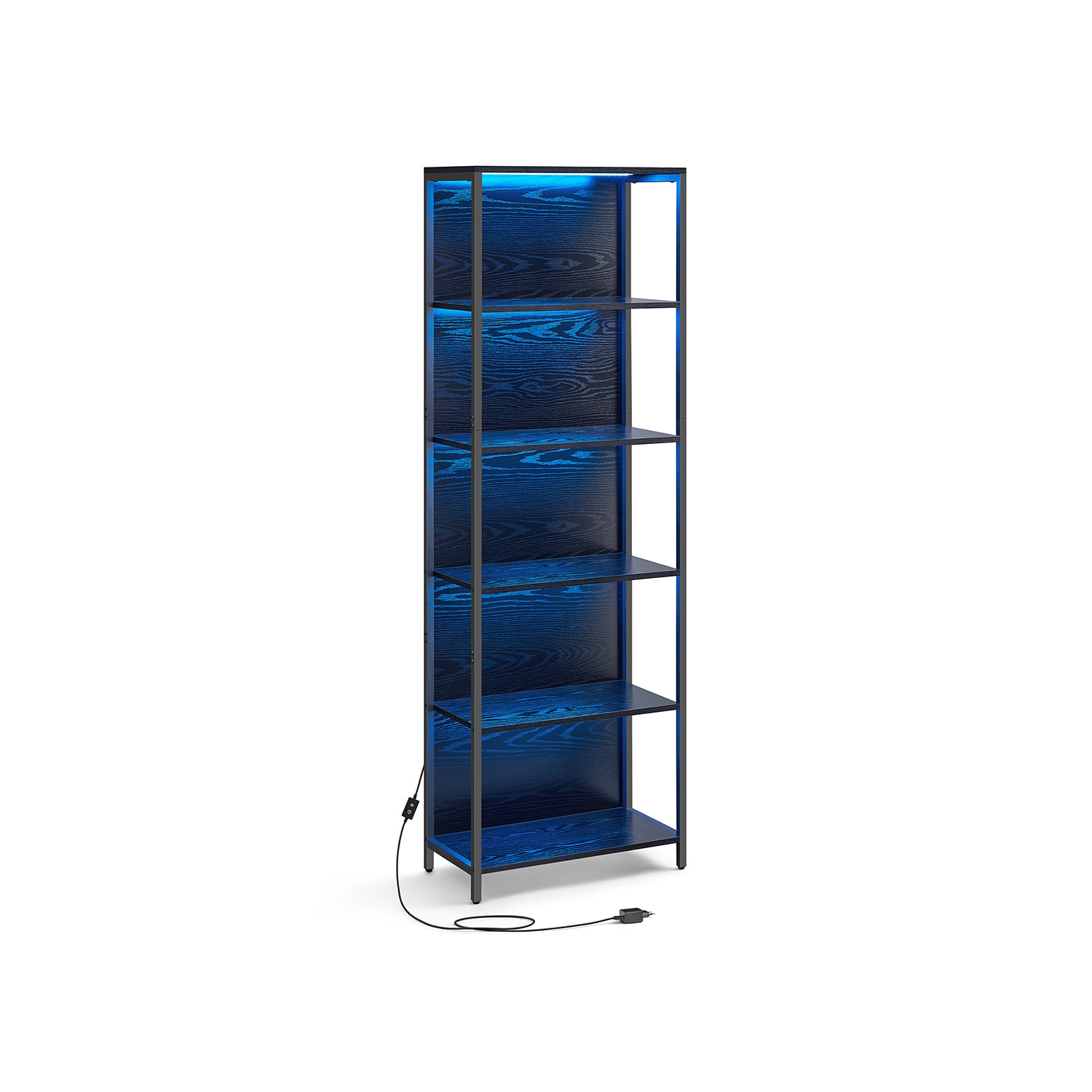 Bücherregal mit 6 Levels und Beleuchtung, 30 x 60 x 180 cm