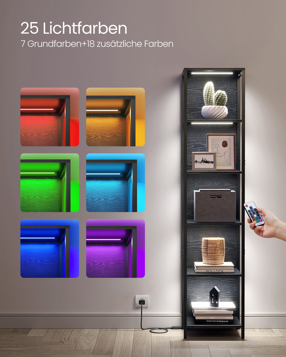 Bücherregal mit 6 Levels und Beleuchtung, 30 x 40 x 180 cm