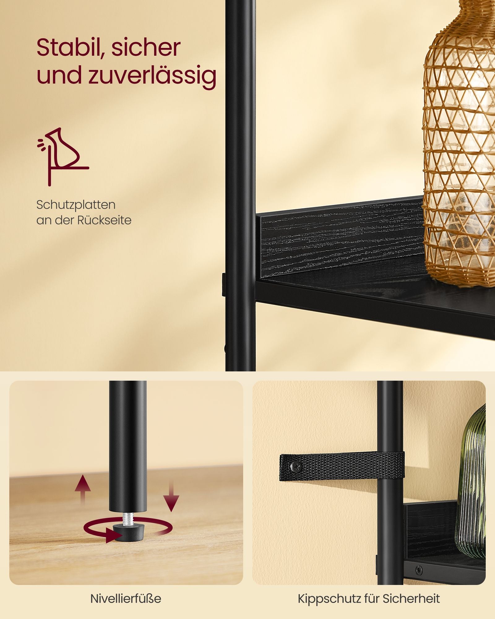 Bücherregal 6 Level mit Metallrahmen Ebbenzwart-Matzwart