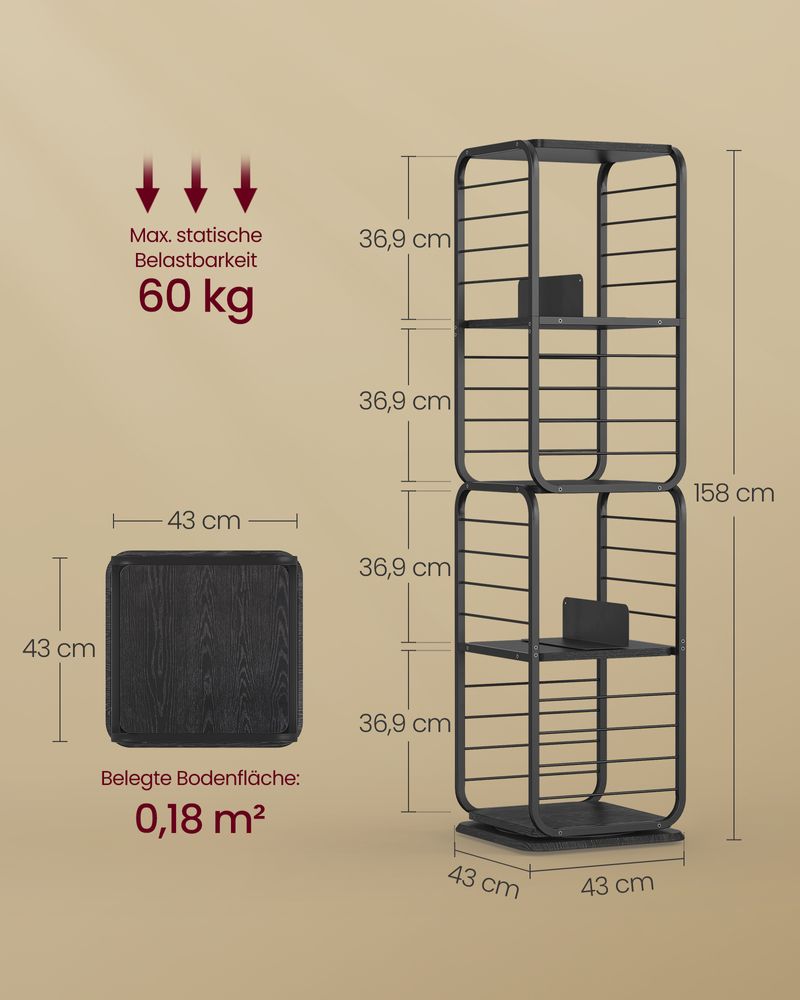 Bücherregal - Wohnzimmerschrank - 4 Schichten - mit Buchstützen - Holz - Schwarz