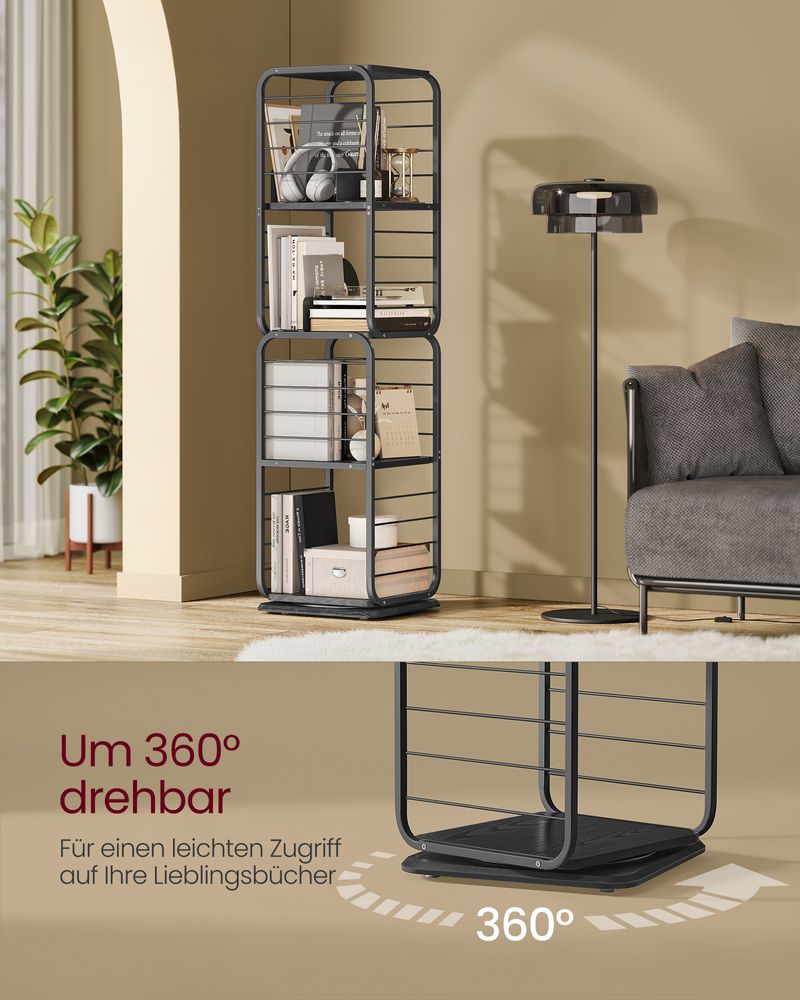 Bücherregal - Wohnzimmerschrank - 4 Schichten - mit Buchstützen - Holz - Schwarz