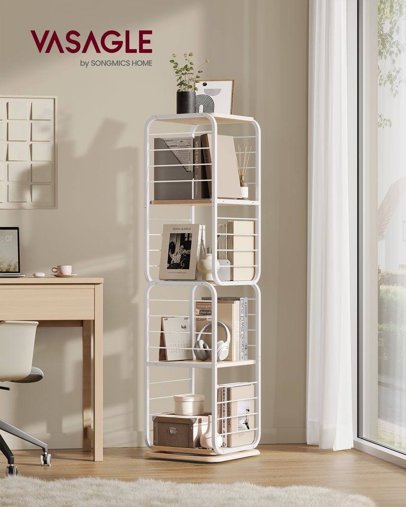 Bücherregal - Wohnzimmerschrank - 4 Schichten - mit Buchstützen - Holz - Weiß