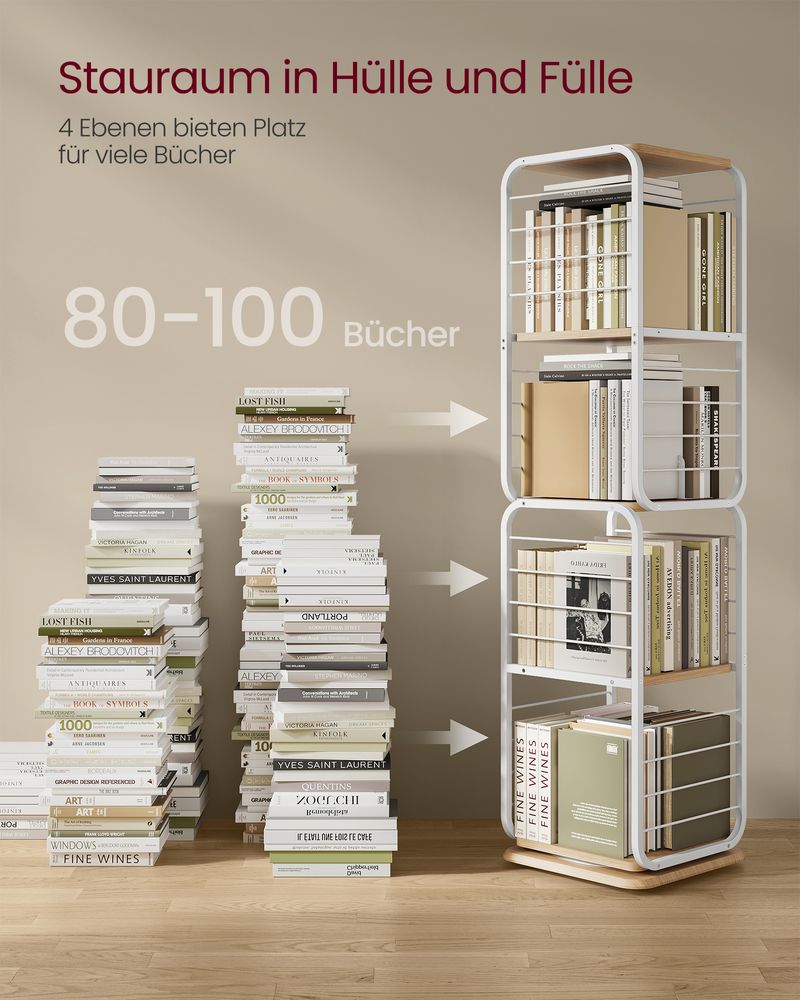 Bücherregal - Wohnzimmerschrank - 4 Schichten - mit Buchstützen - Holz - Weiß
