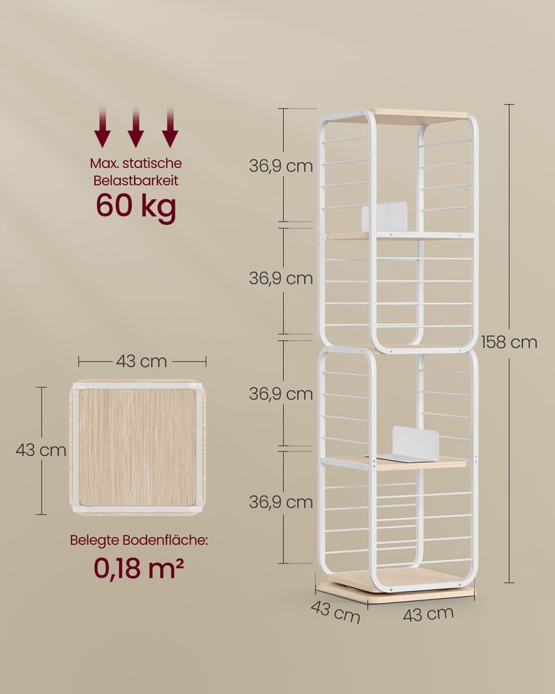 Bücherregal - Wohnzimmerschrank - 4 Schichten - mit Buchstützen - Holz - Weiß