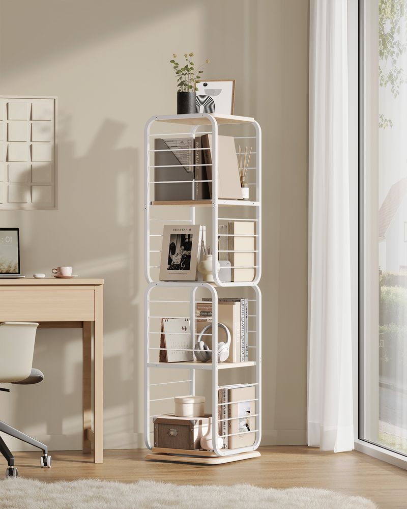 Bücherregal - Wohnzimmerschrank - 4 Schichten - mit Buchstützen - Holz - Weiß