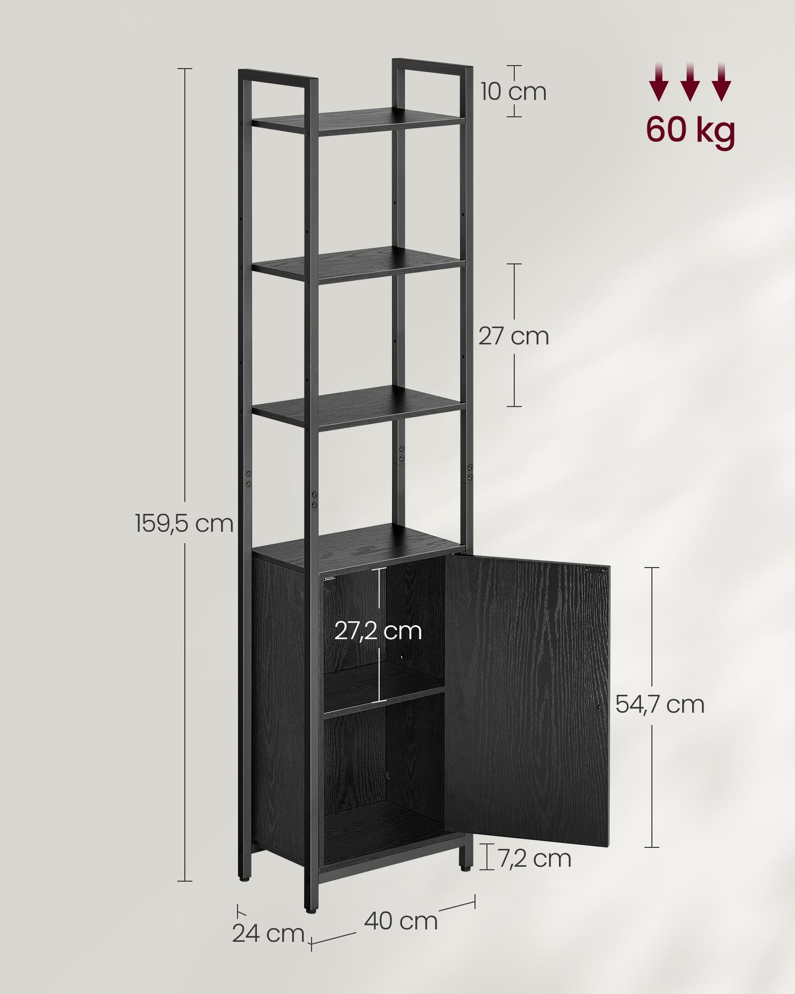 Bücherregal 24 x 40 x 159,5 cm Ebenholz schwarz-ink-schwarz schwarz